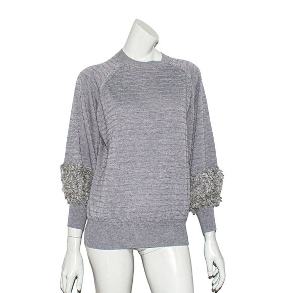 The GREAT. clothing Fringe fuzzy Sleeve Sweatshirt Gray size 1 - Picture 1 of 10